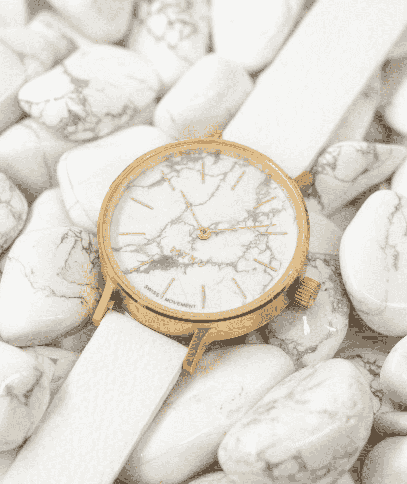 Golden Watch with White Stone Face