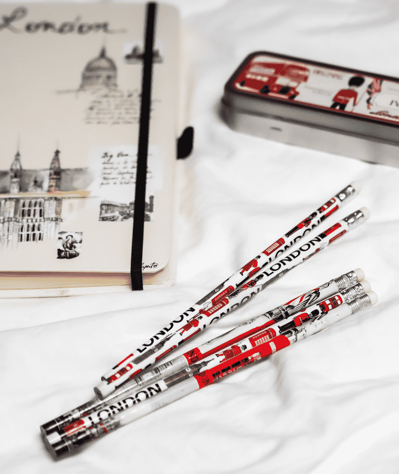 London-Themed Pencils with Metal Pencil Box