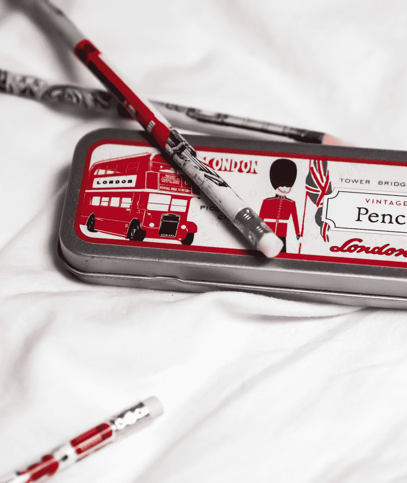London-Themed Pencils with Metal Pencil Box