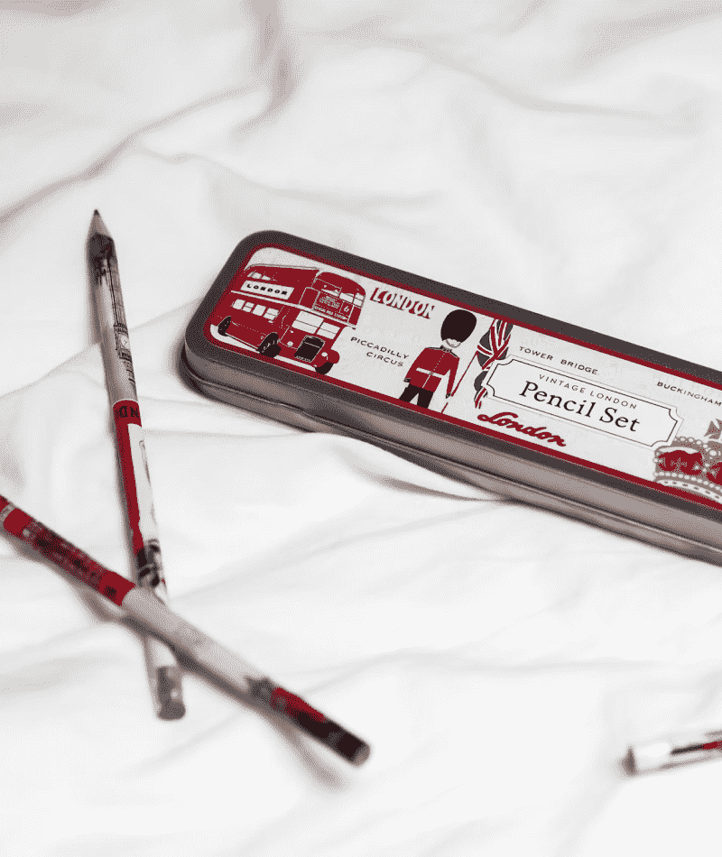 London-Themed Pencils with Metal Pencil Box
