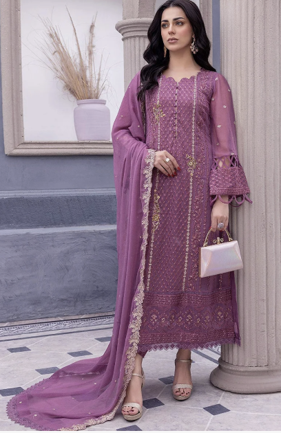 Purple Floral Embroidered Georgette Semi Stitched Pakistani Suit