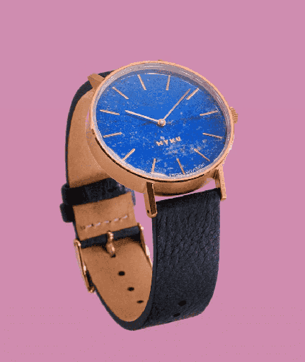[WT8001-GOLD] Golden Watch with Blue Stone Face
