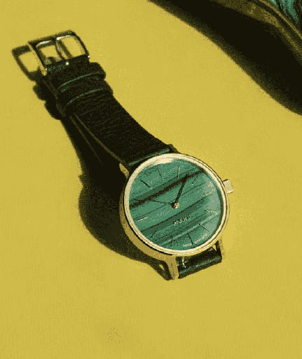 [WT8002-GOLD] Golden Watch with Greenstone Face
